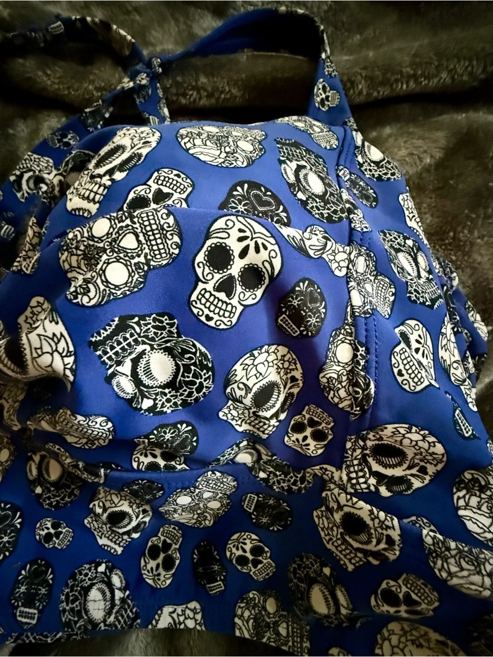Blue Skull Print Bikini Top